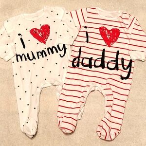 Set of two long sleeve footed sleepers/footies